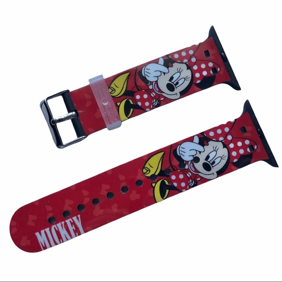 5/$20 NEW Mickey Minnie Mouse Band Apple Watch 42/44/45/49mm M RED Buckle Disney - Picture 1 of 8